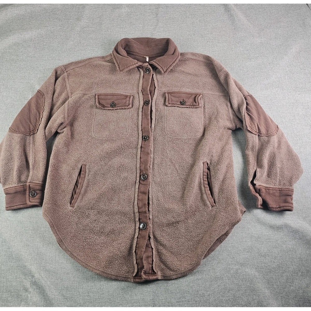 Free People Ruby Shirt Fleece Oversized Buttondown Shacket Jacket Cider S